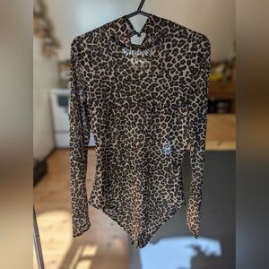 C'est Moi Leopard Mock Neck Bodysuit